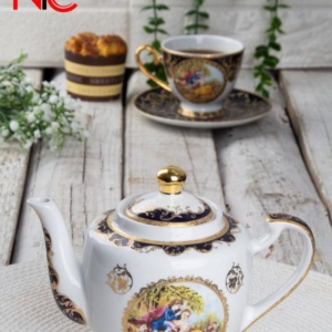 ست کتری . فوری و پیاله چینی سرامیکی گلدار