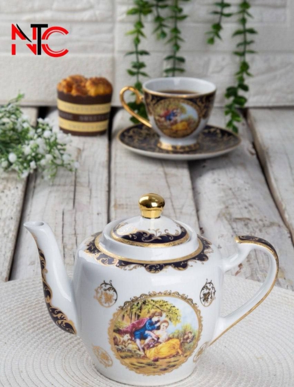 ست کتری . فوری و پیاله چینی سرامیکی گلدار
