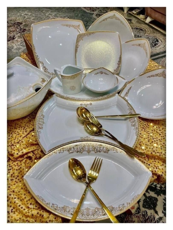 سرویس چینی پردیس طرح دنیا طلایی ۱۰۵ پارچه ۱۲ نفره  
