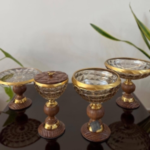 سرویس ۴ پارچه آکوامارین لب طلا پایه چوب