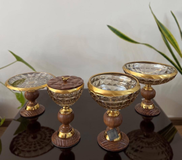 سرویس ۴ پارچه آکوامارین لب طلا پایه چوب