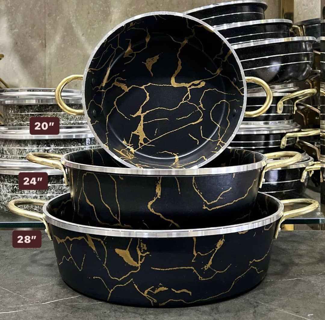 سه تابه تک دسته و دودسته طرح چدن کیژان گلدونی ماربل - تصویر 2