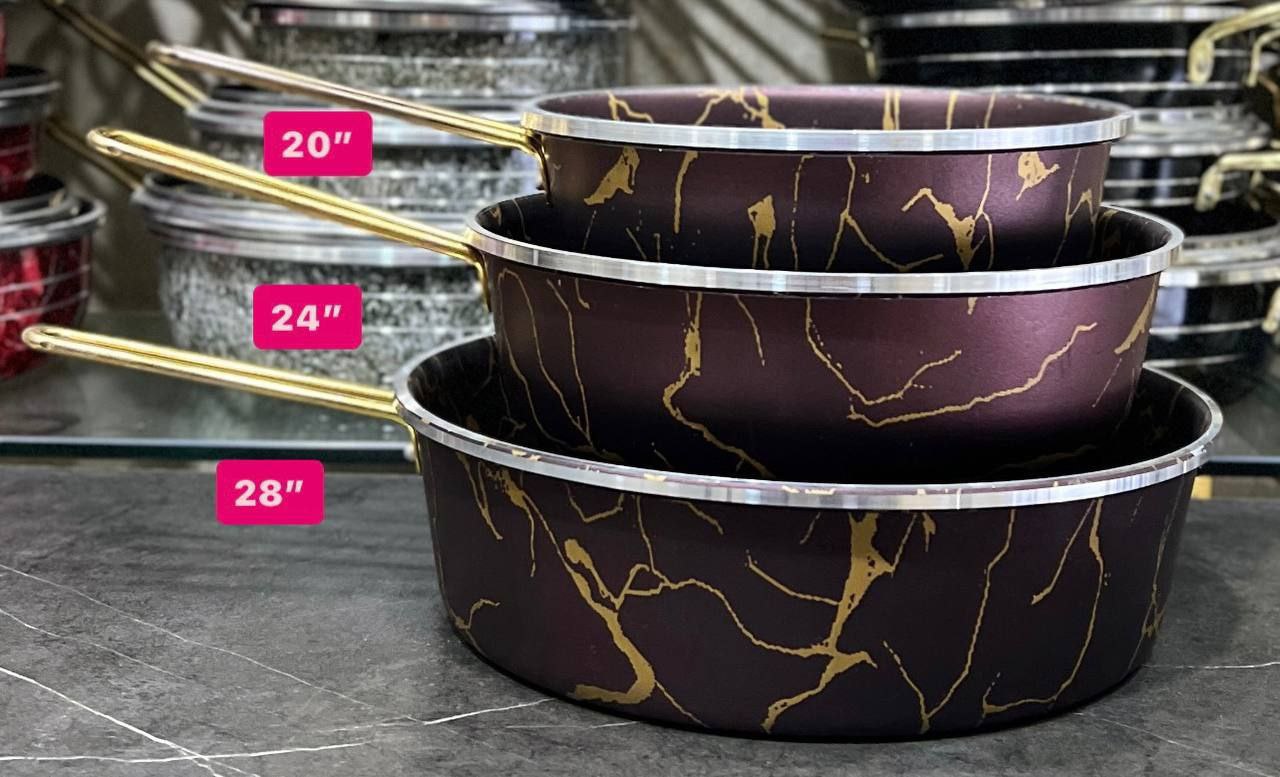 سه تابه تک دسته و دودسته طرح چدن کیژان گلدونی ماربل