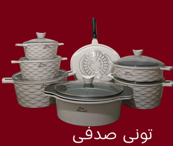سرویسهای قابلمه چدن گرانيت ۱۵ پارچه با کیفیت عالی برند ریزوتی - تصویر 2