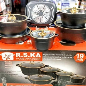 سرویس قابلمه  ۱۹ پارچه ارسکا R . S . k چدن داخل گرانیت درب و دستگیره طلایی