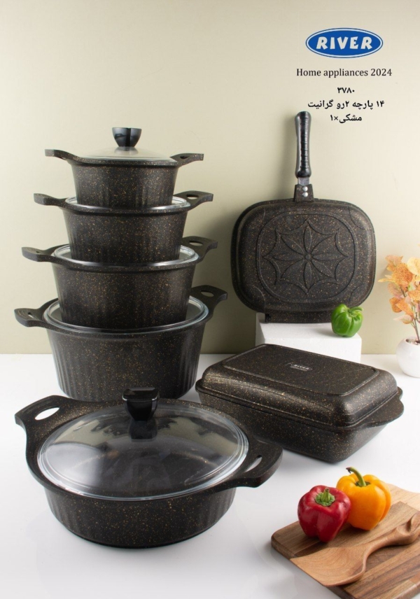 قابلمه های ریور ۲رو تفلون گرانیت(گرانیت ترکیه)، درب پیرکس - تصویر 5
