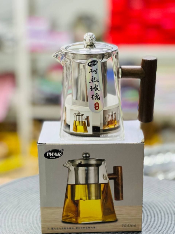 قوری 550 میل کف مربع دسته چوبی