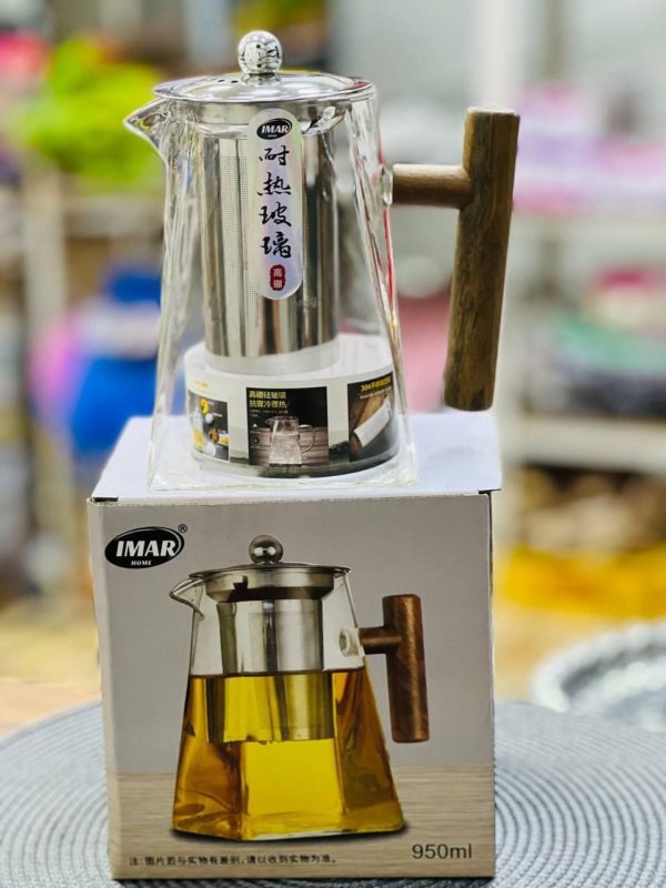 قوری 950 میل کف مربع دسته چوبی