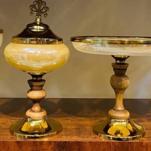 سرویس ۴پارچه عسلی پایه چوب گردو