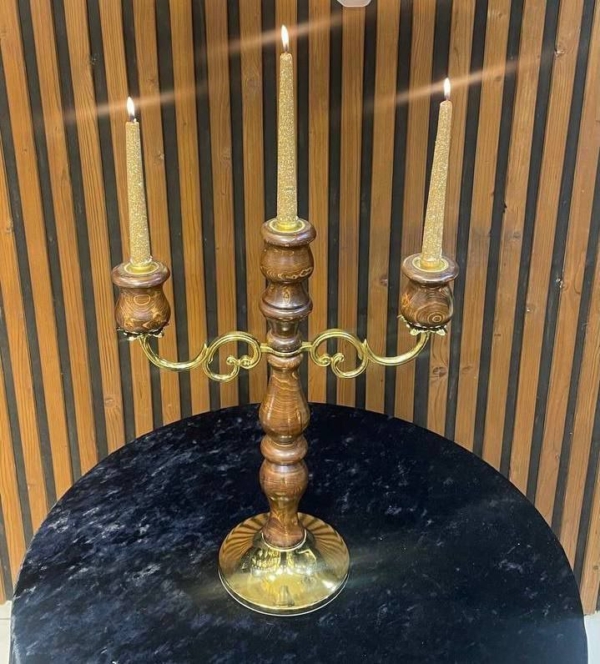 شمعدان ۳ شعله تنه چوب