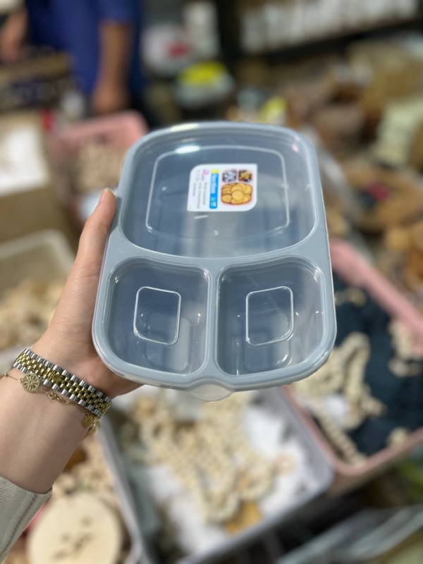 ظرف غذا ۳ خانه مستطیل رنگی - تصویر 4