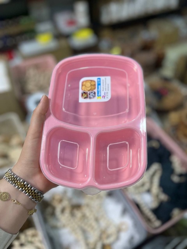 ظرف غذا ۳ خانه مستطیل رنگی