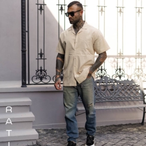 پیراهن لینن اسلپ یقه انگلیسی ZARA