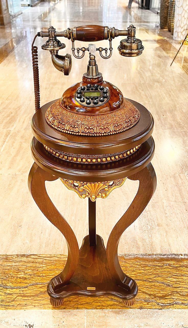 تلفن ایستاده چوب گرند فون چرخشی کد:۲۰۲۸قهوه ای آنالوگ
