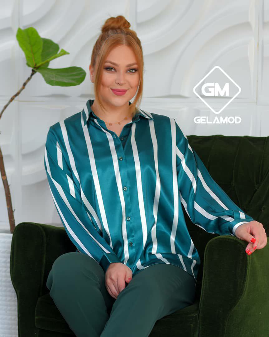 شومیز ساتن طرح راه دار - تصویر 2