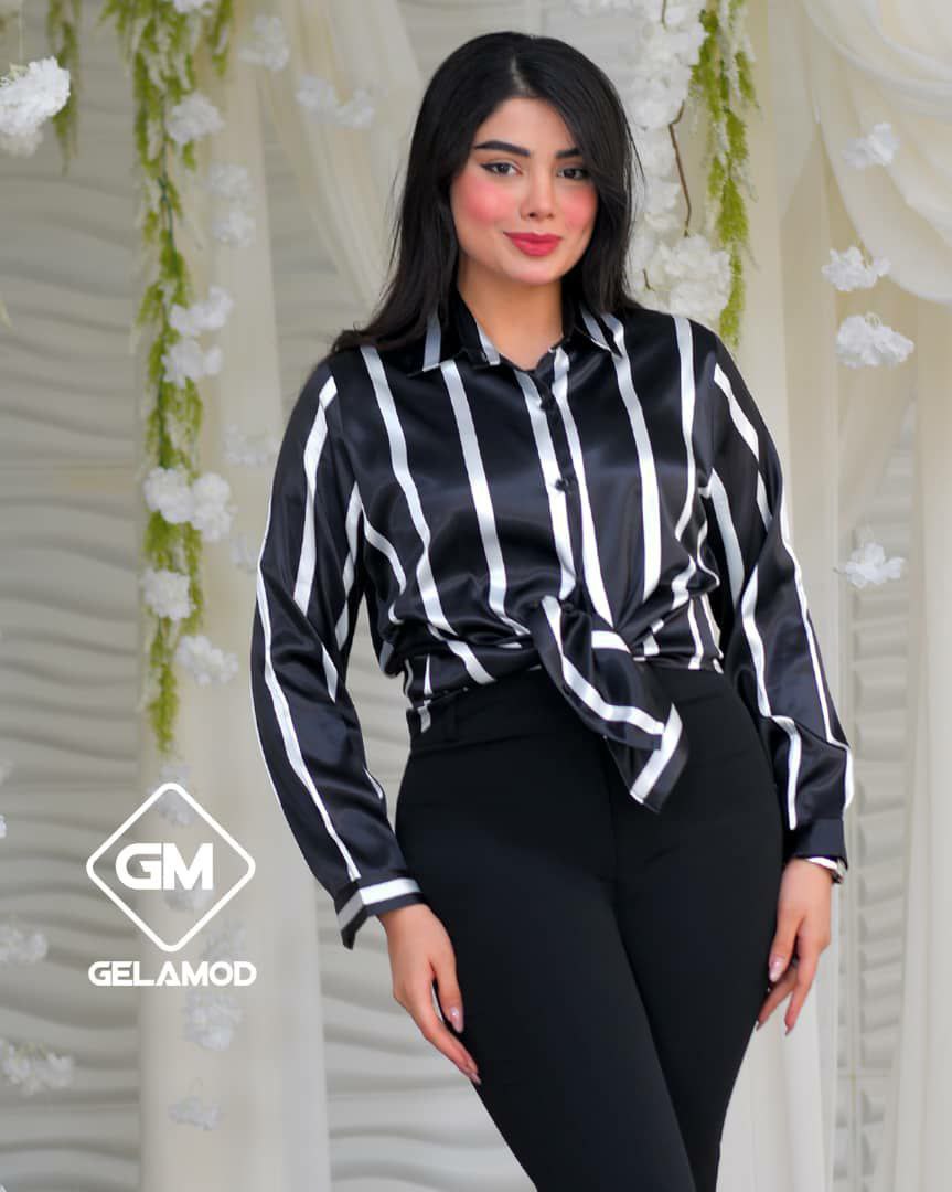 شومیز ساتن طرح راه دار - تصویر 3