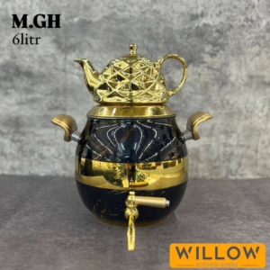 کتری قوری شیردار طرح ماربل طلایی