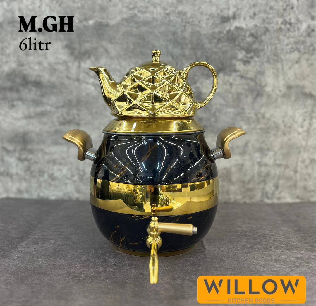 کتری قوری شیردار طرح ماربل طلایی