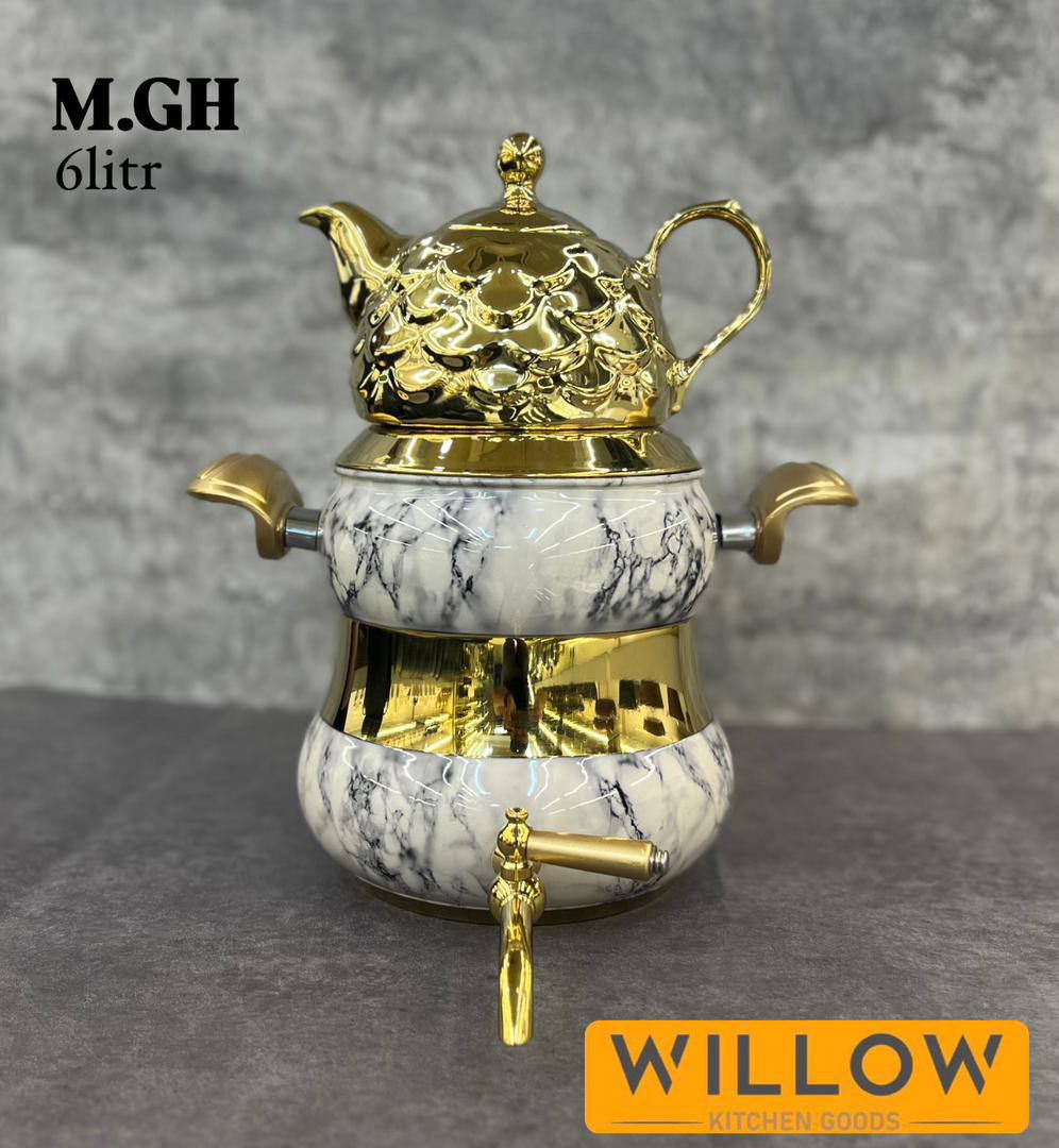 کتری قوری شیردار طرح ماربل طلایی - تصویر 2