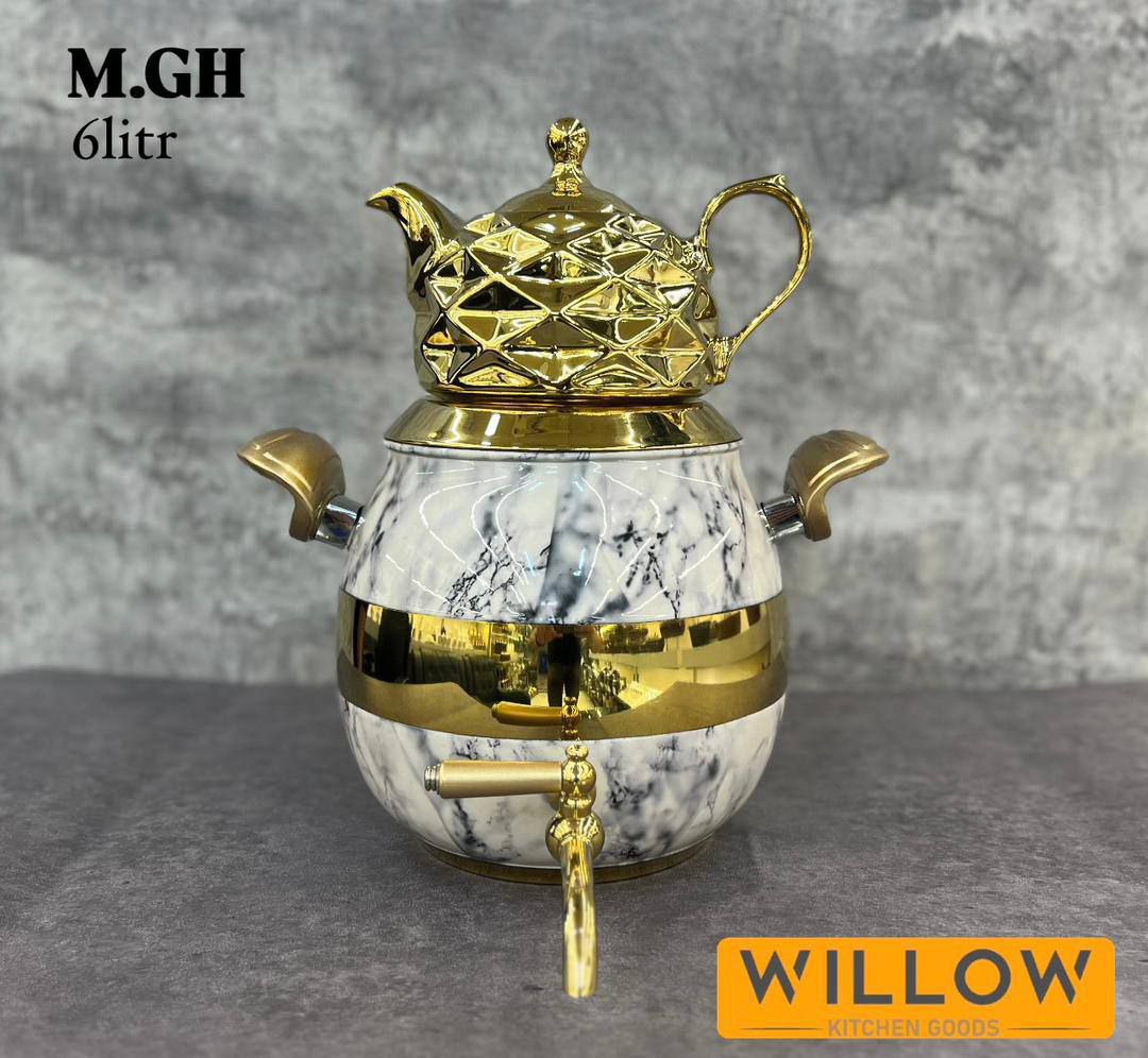 کتری قوری شیردار طرح ماربل طلایی - تصویر 3