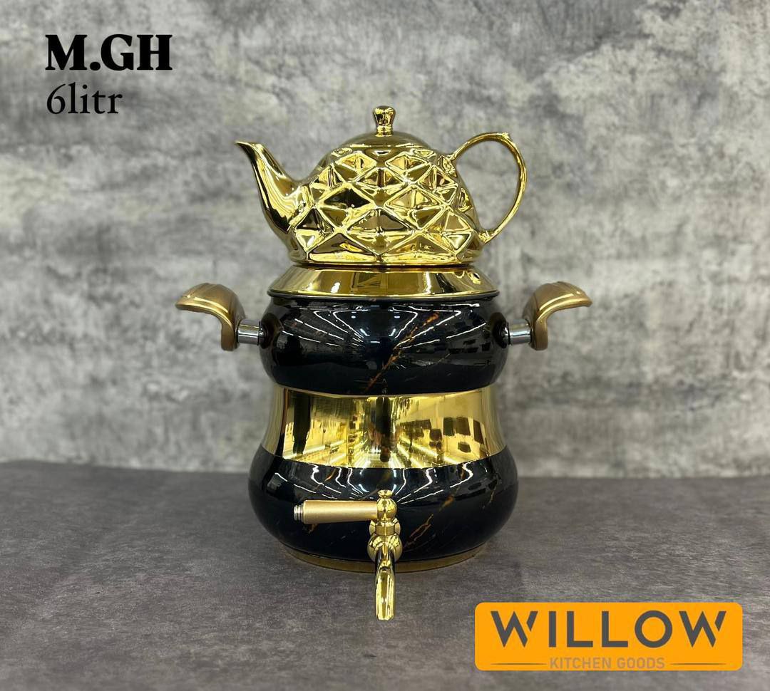 کتری قوری شیردار طرح ماربل طلایی - تصویر 4