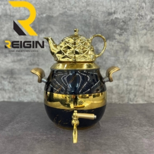 کتری و قوری شیردار طلایی برند M.GHطرح ماربل