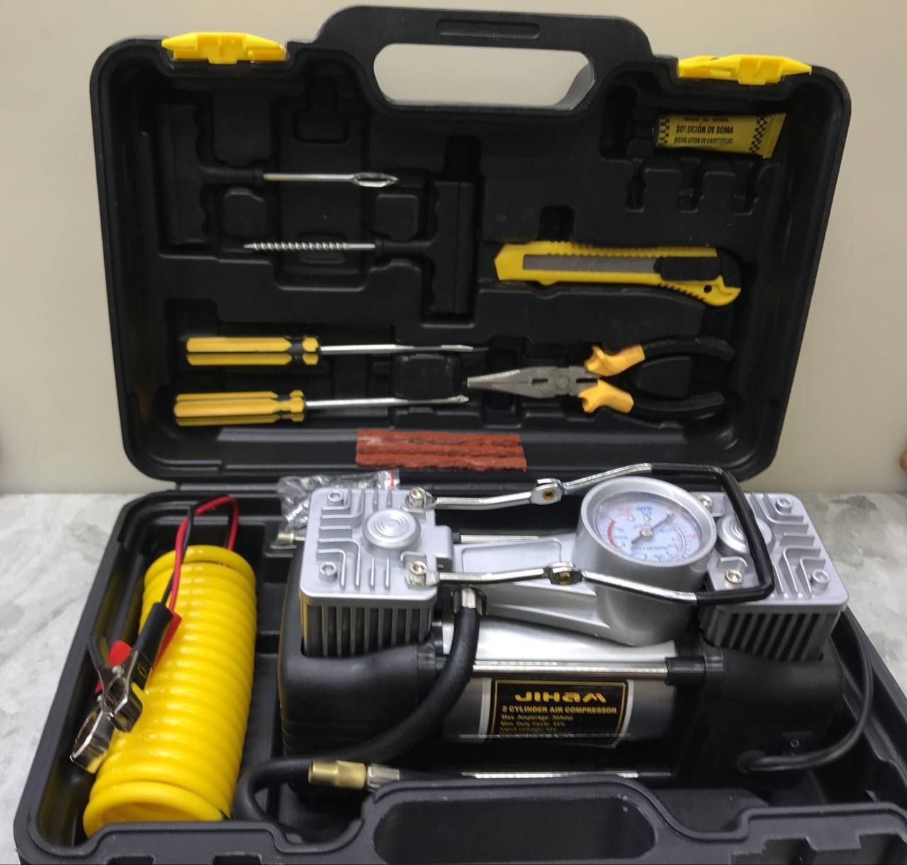 کمپرسور باد تلمبه فندکی دوسیلندر جعبه دار