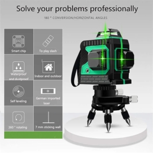 Laser Spirit Level 25 متر، لیزر Cross Line 3 x 360 Green Level Self-Balancing، Green Beam 3D 12 Lines، IP 54 Line  
