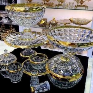 سرویس کریستال اکوامارین لب طلا اصل ۱۲عیار