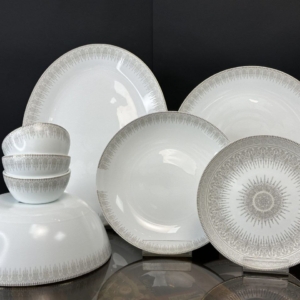 سرویس ۲۶پارچه ۶نفره غداخوری طرح گرد سان طوسی( زنجیر طلادار)