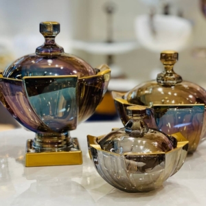 سرویس کریستال ۲۵ پارچه اسکوئر طلایی مات