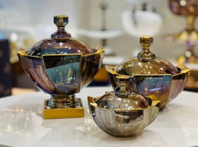 سرویس کریستال ۲۵ پارچه اسکوئر طلایی مات