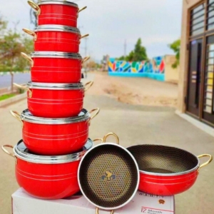 سرویس 14پارچه داخل زنبوری دسته پلاستیکی و طلایی