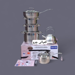 سرویس قابلمه استیل ۱۲ پارچه کرکماز کتری دار کف اینداکش 