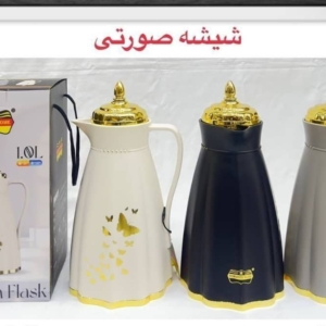فلاسک یک لیتر پروانه طلایی شیشه قرمز